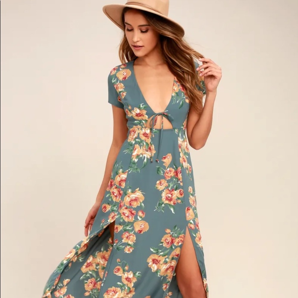 Lulu’s Best Day of My Life Dusty Sage Floral Print Midi Dress